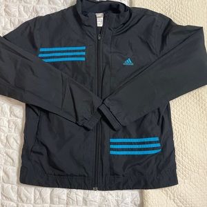 Youth Adidas lightweight full zip windbreaker jacket medium EUC black aqua